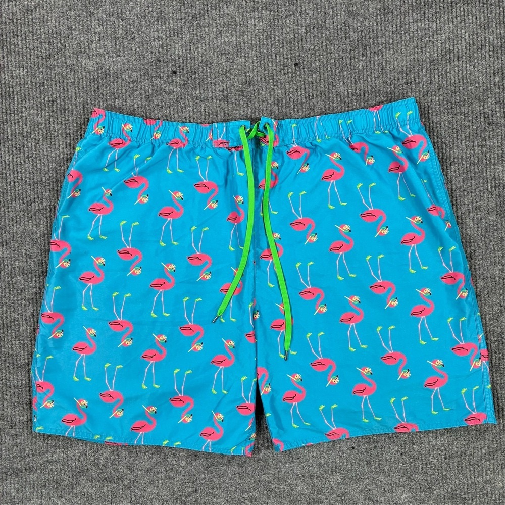 True Nation Swim Trunks Mens 3XL Blue Pink Flamingo Tropical Beach Lined Shorts